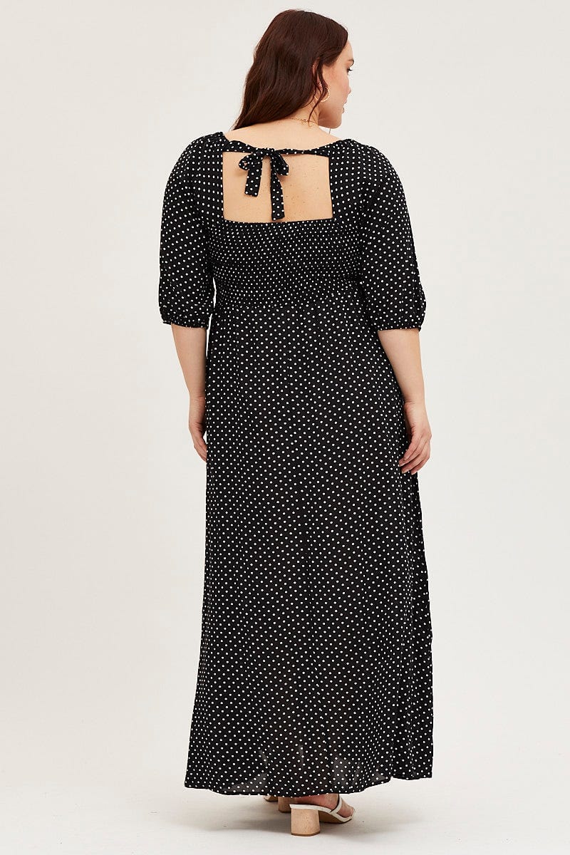Polka Dot Midi Dress Scoop Neck Short Sleeve - Image 5
