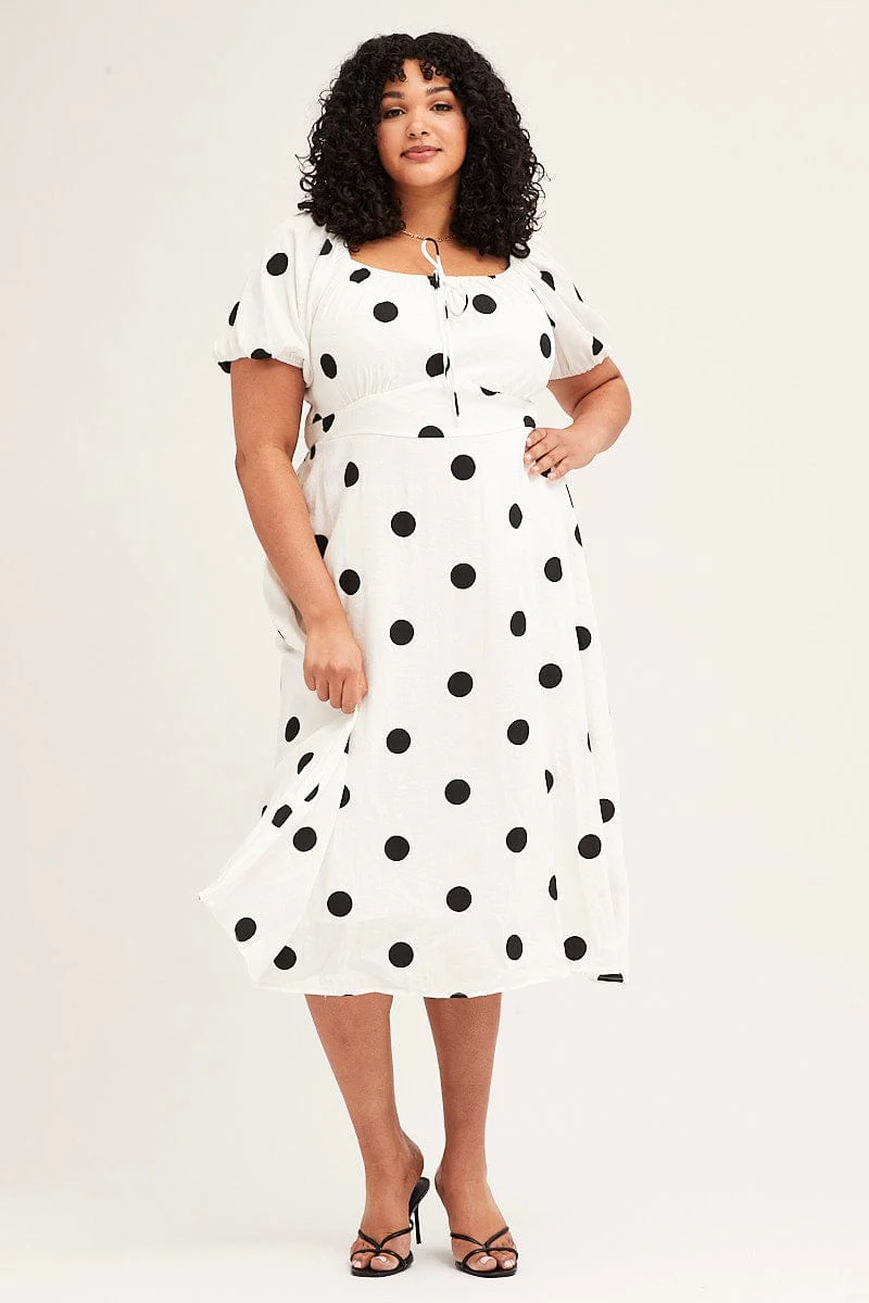 Polka Dot Midi Dress Square Neck Short Sleeve - Image 3