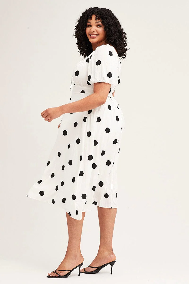 Polka Dot Midi Dress Square Neck Short Sleeve - Image 4