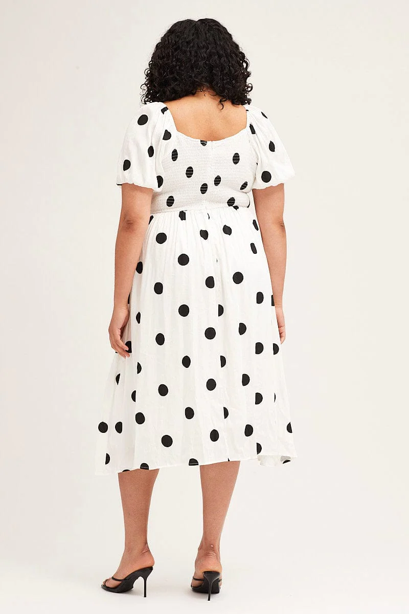 Polka Dot Midi Dress Square Neck Short Sleeve - Image 5