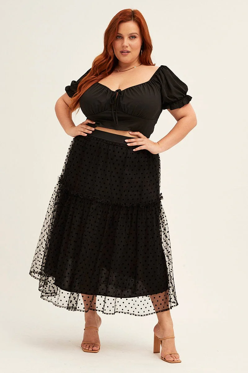 Polka Dot Midi Skirt Tulle Spot Elastic Waist Party - Image 3
