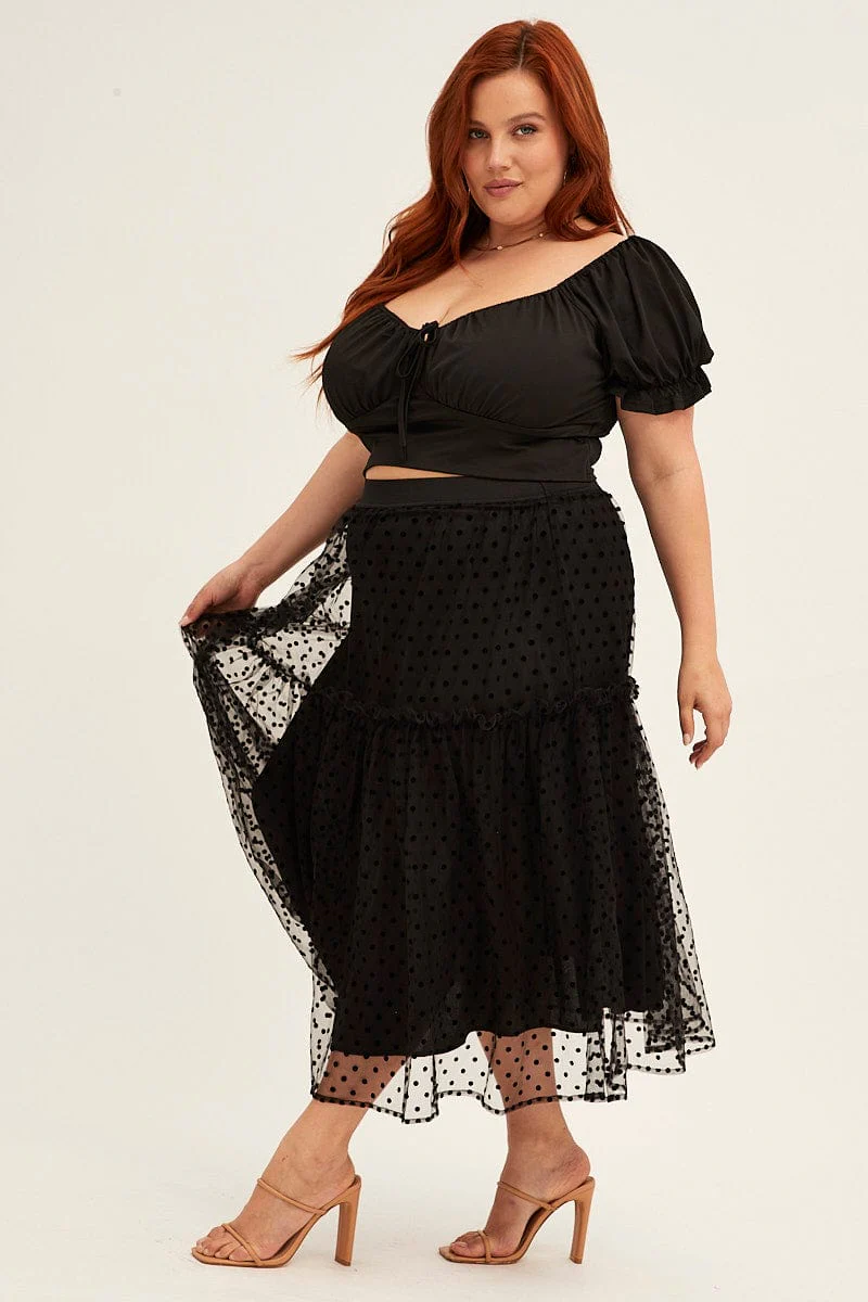 Polka Dot Midi Skirt Tulle Spot Elastic Waist Party - Image 4