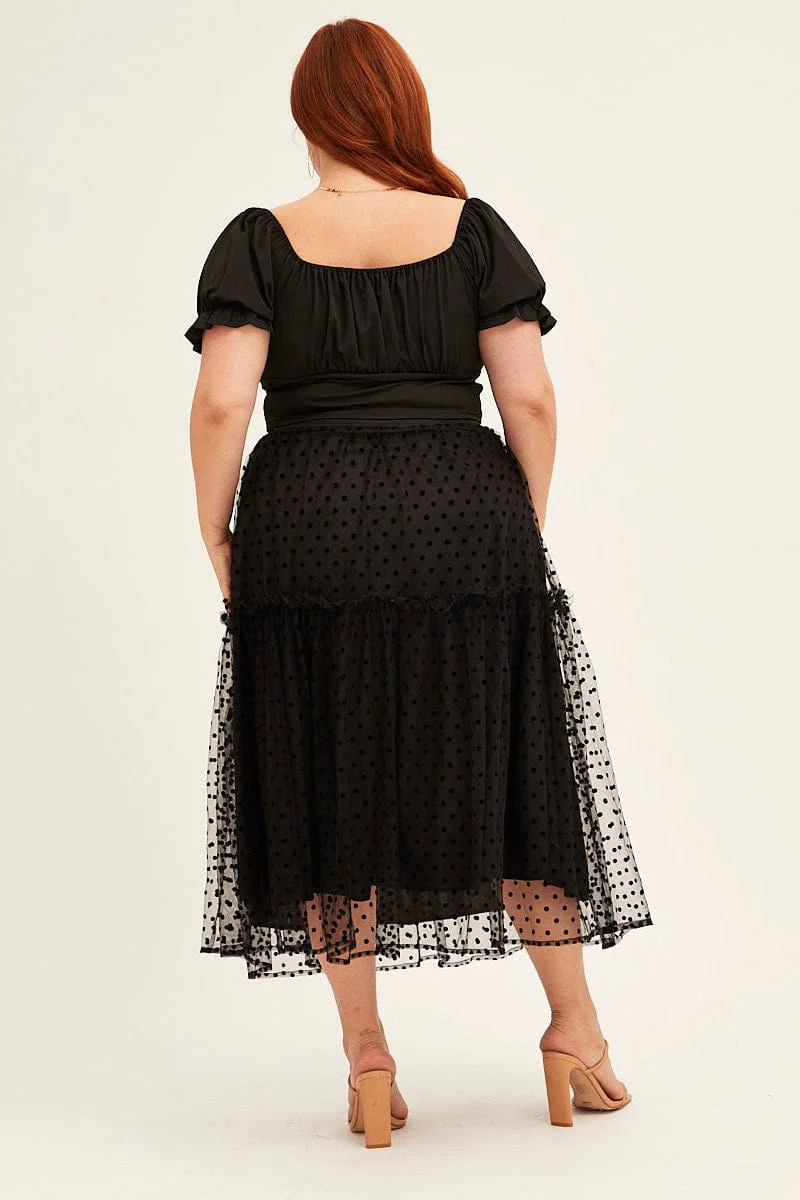 Polka Dot Midi Skirt Tulle Spot Elastic Waist Party - Image 5