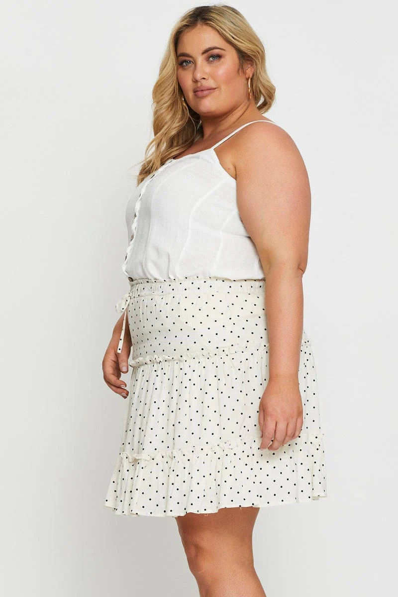 Polka Dot Mini Skater Skirt Elastic Waist - Image 3