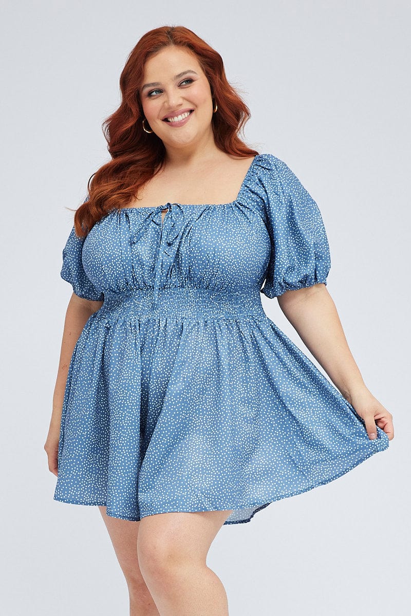 Polka Dot Playsuit Scoop Neck Puff Sleeve - Image 3