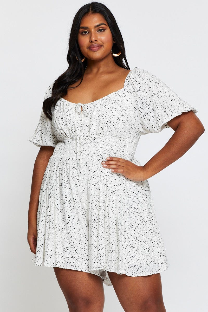 Polka Dot Playsuit Scoop Neck Puff Sleeve - Image 3