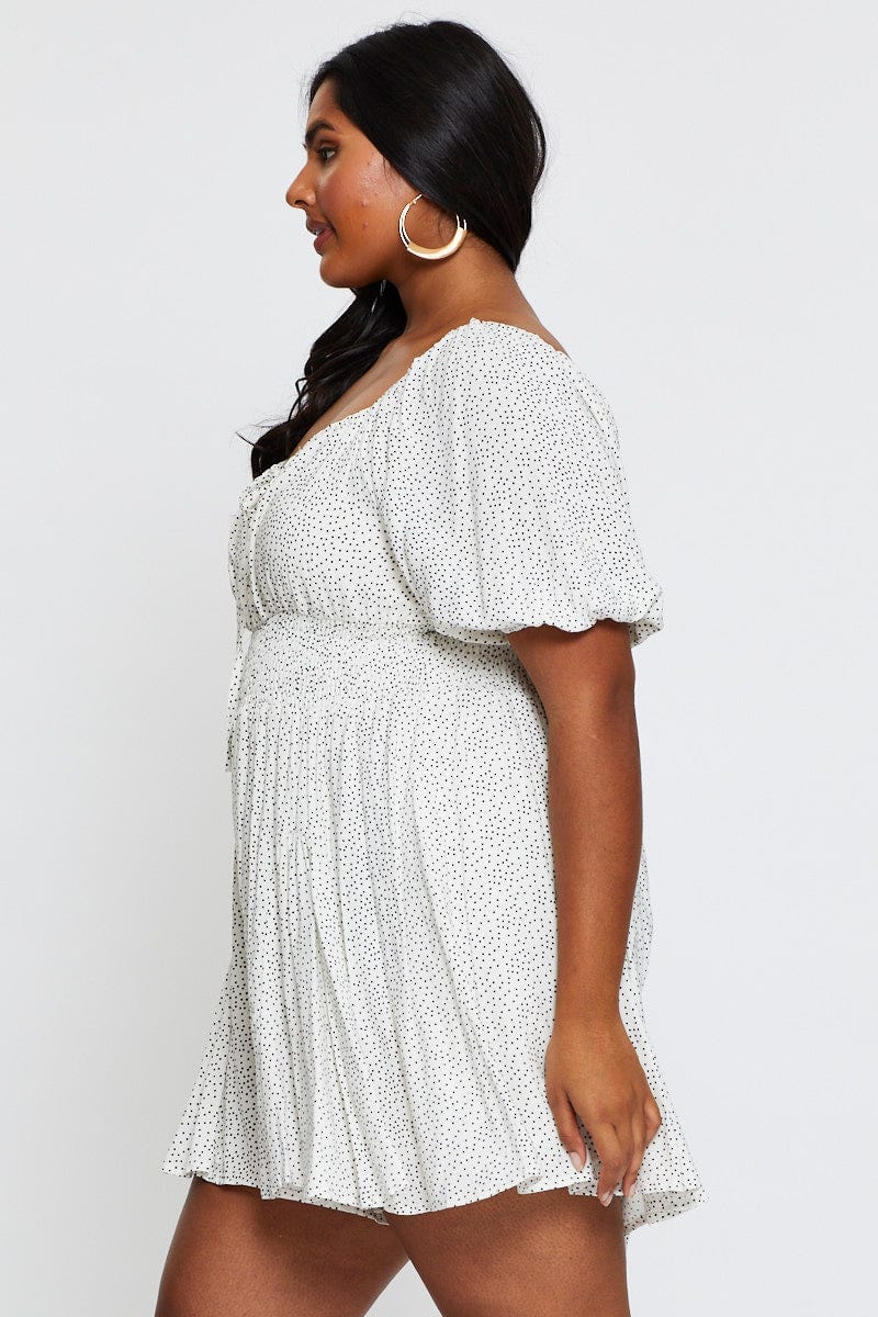 Polka Dot Playsuit Scoop Neck Puff Sleeve - Image 4