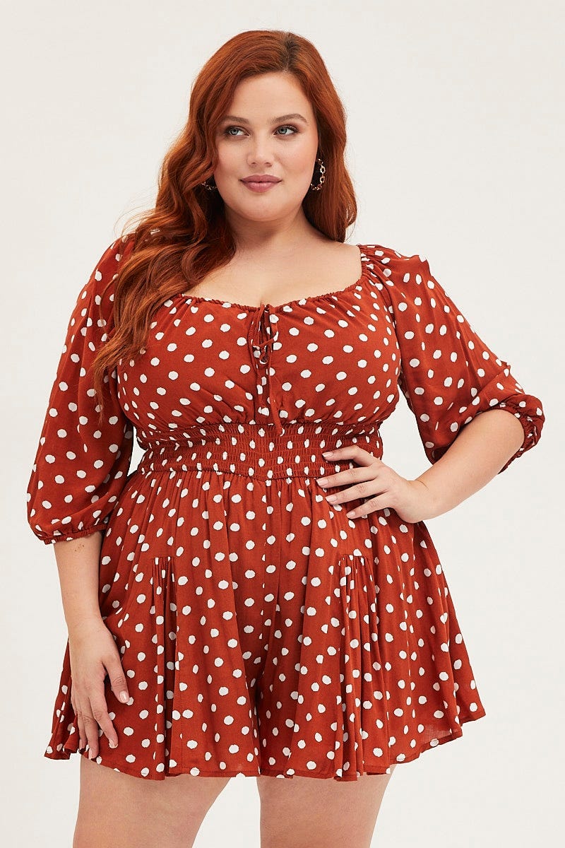 Polka Dot Playsuit Square Neck Long Sleeve - Image 3