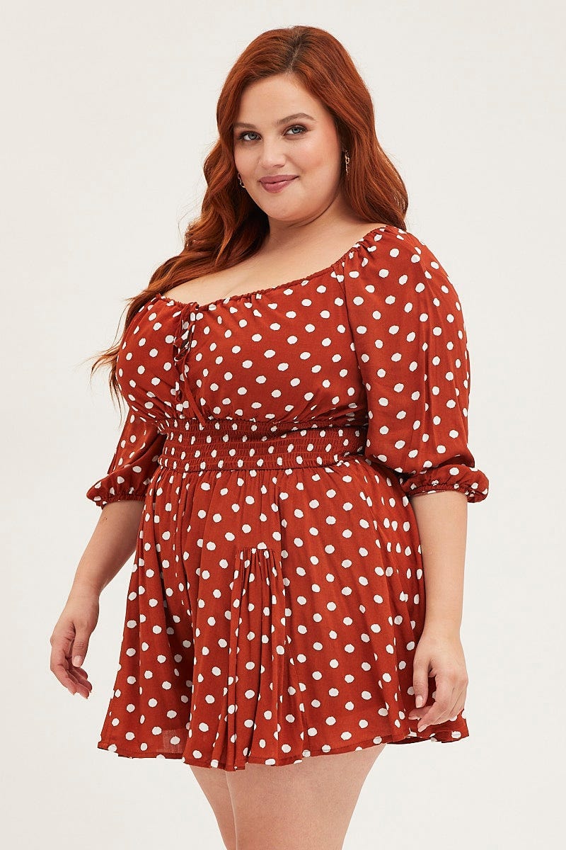 Polka Dot Playsuit Square Neck Long Sleeve - Image 4