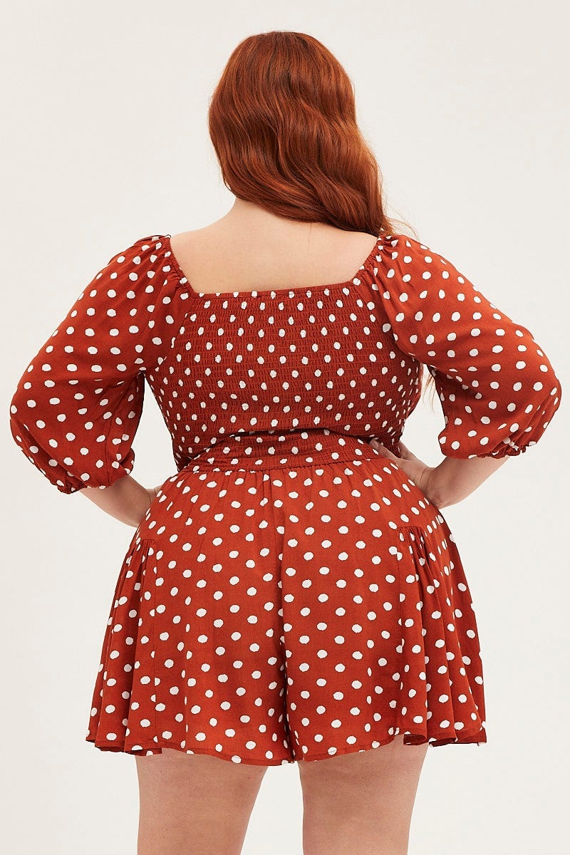 Polka Dot Playsuit Square Neck Long Sleeve - Image 5