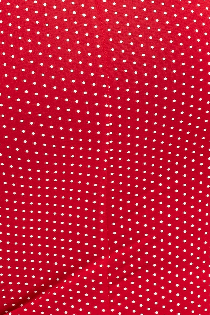 Polka Dot Short Puff Sleeve Red Spot Bodycon Dress - Image 6