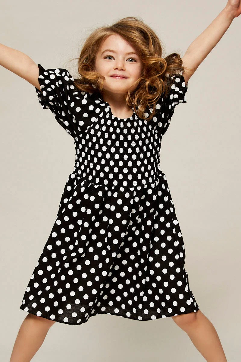 Polka Dot Skater Dress Kids Puff Sleeve - Image 3
