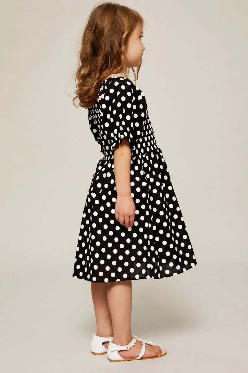 Polka Dot Skater Dress Kids Puff Sleeve - Image 4