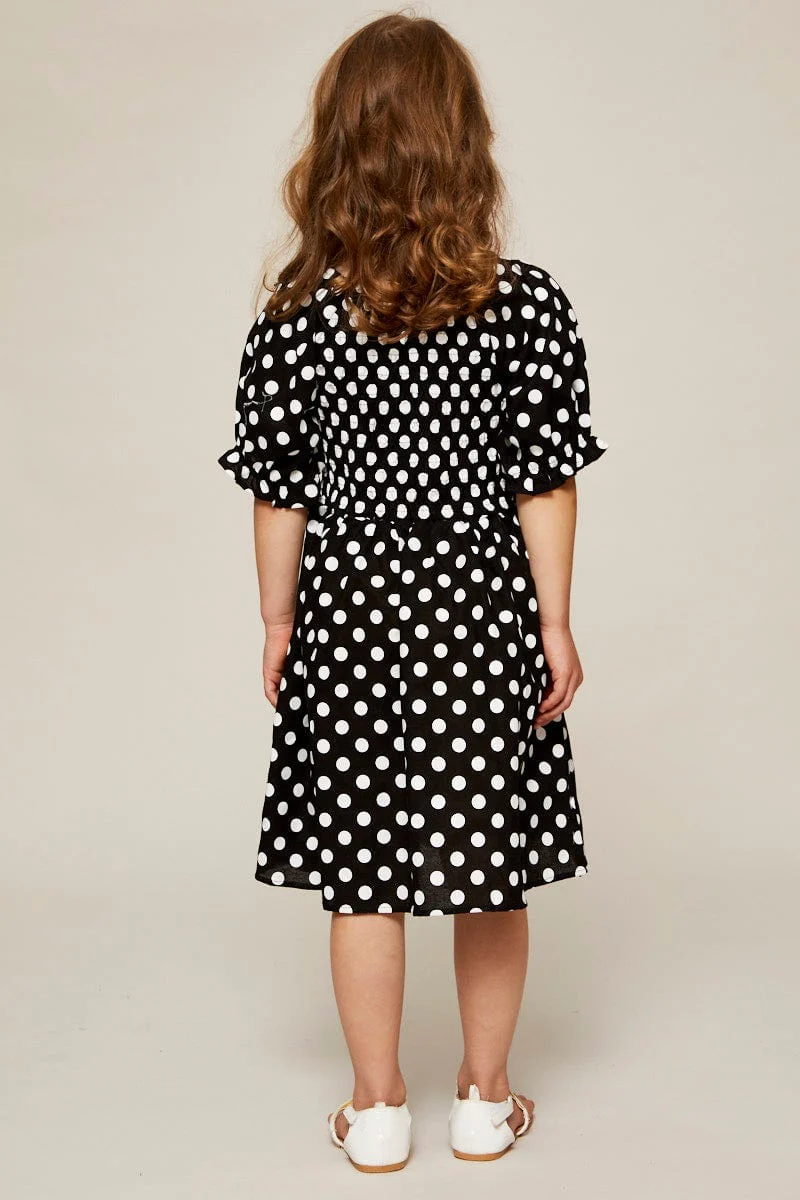 Polka Dot Skater Dress Kids Puff Sleeve - Image 5