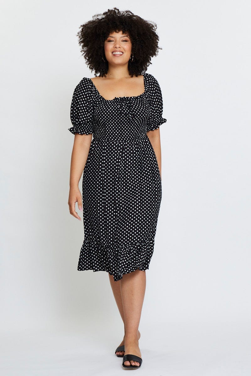 Polka Dot Skater Dress Square Neck Short Sleeve - Image 3