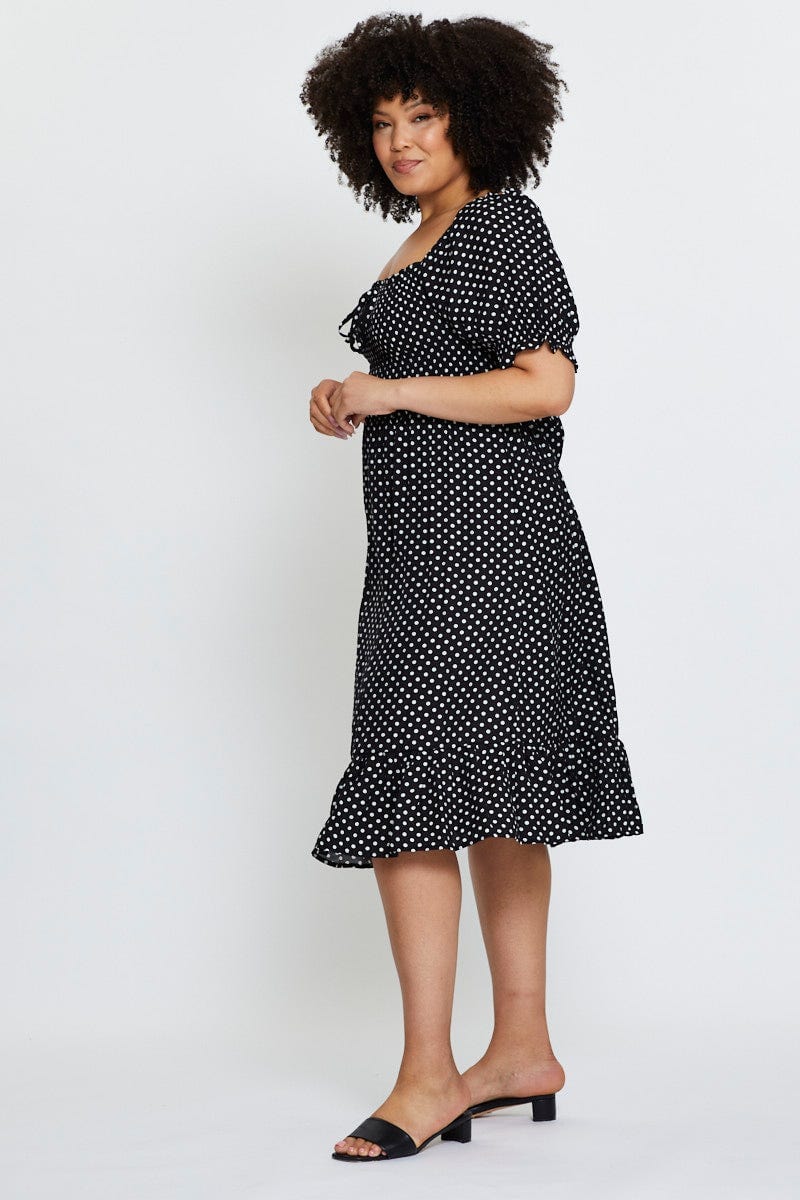 Polka Dot Skater Dress Square Neck Short Sleeve - Image 4