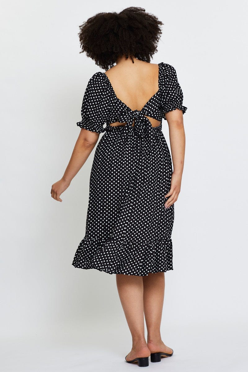 Polka Dot Skater Dress Square Neck Short Sleeve - Image 5
