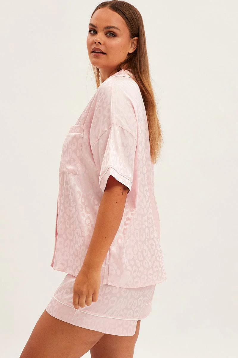 Print Animal Print Short Sleeve Top And Shorts Satin Pyjama Set - Image 4