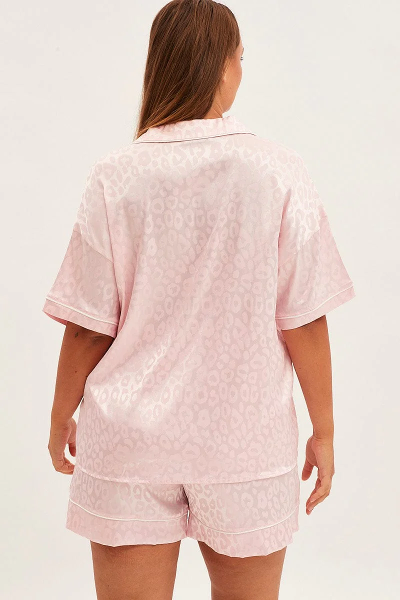 Print Animal Print Short Sleeve Top And Shorts Satin Pyjama Set - Image 5