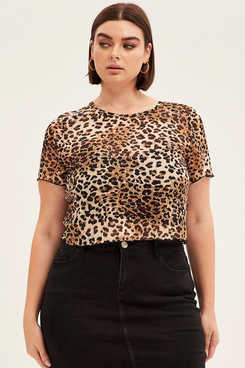 Print Crop Top Short Sleeve With Bralette Mesh - Image 3