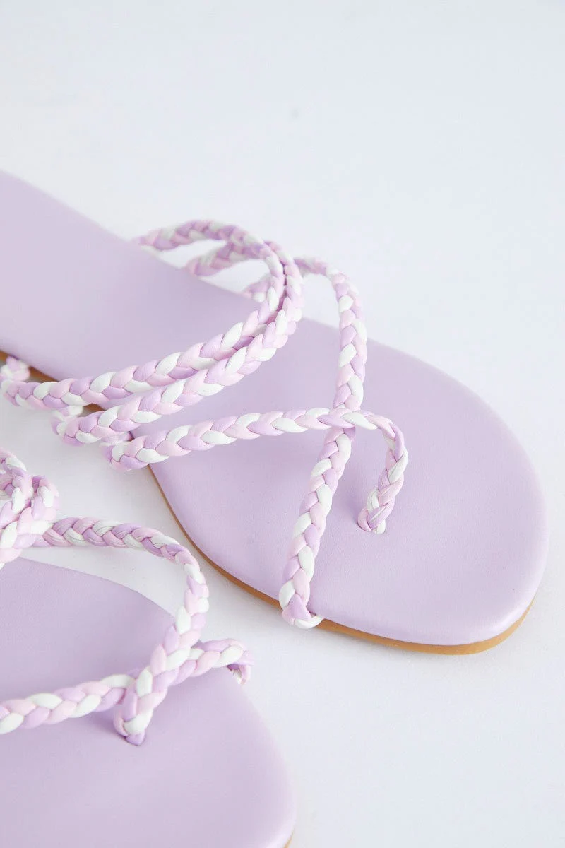 Purple Braid Cross Strap Flat Sliders - Image 2
