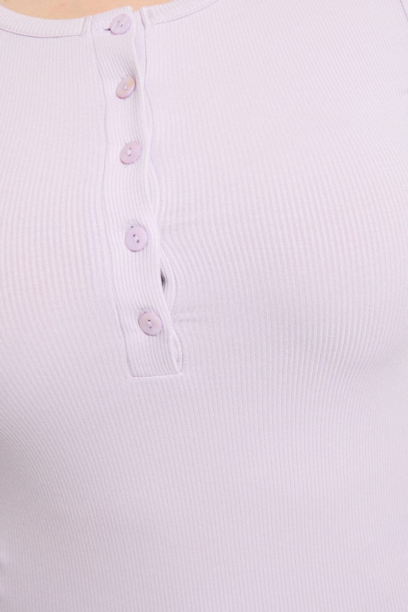 Purple Button Front Top Short Sleeve Rib - Image 6