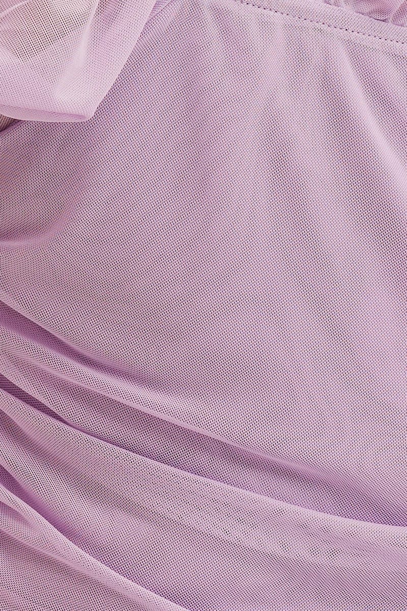 Purple Crop Top Short Sleeve Mesh Ruched - Image 6