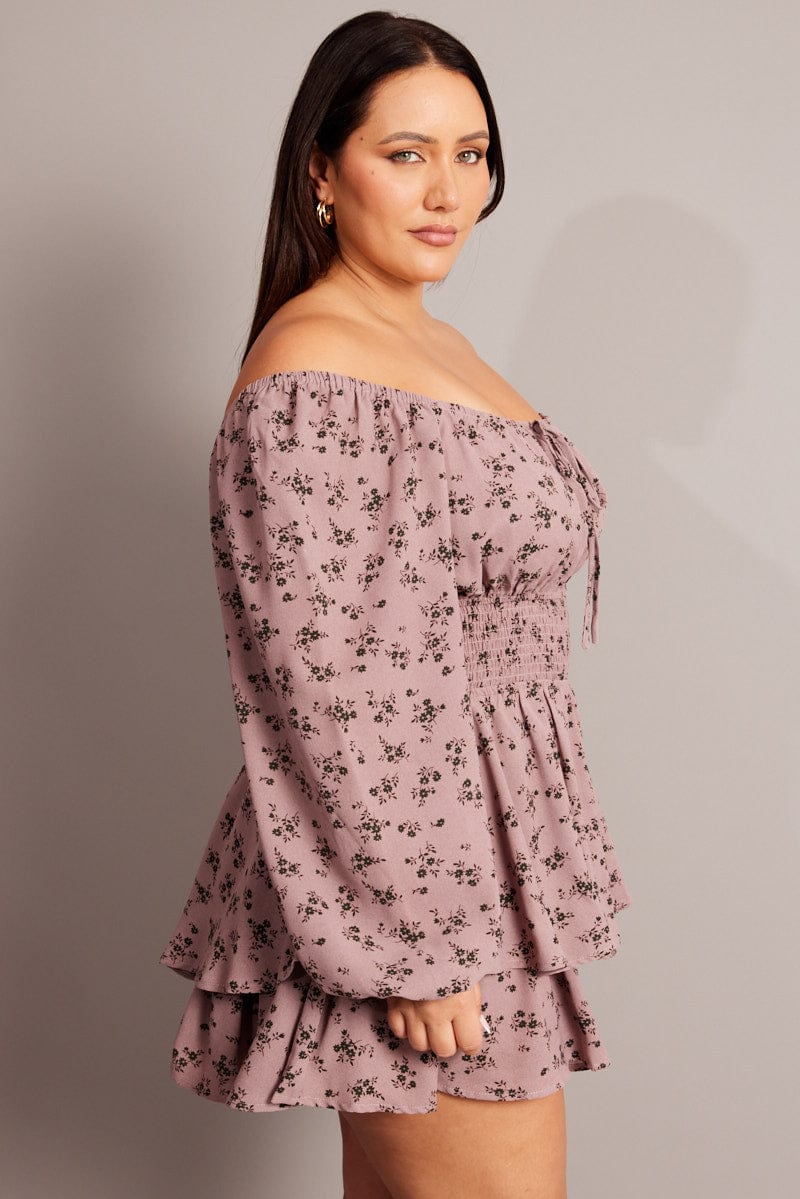 Purple Ditsy Ruffle Playsuit Long Sleeve - Image 4