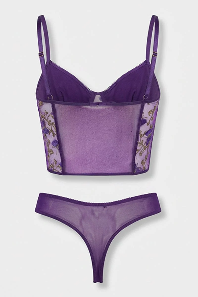 Purple Embroidery Lingerie Set - Image 2