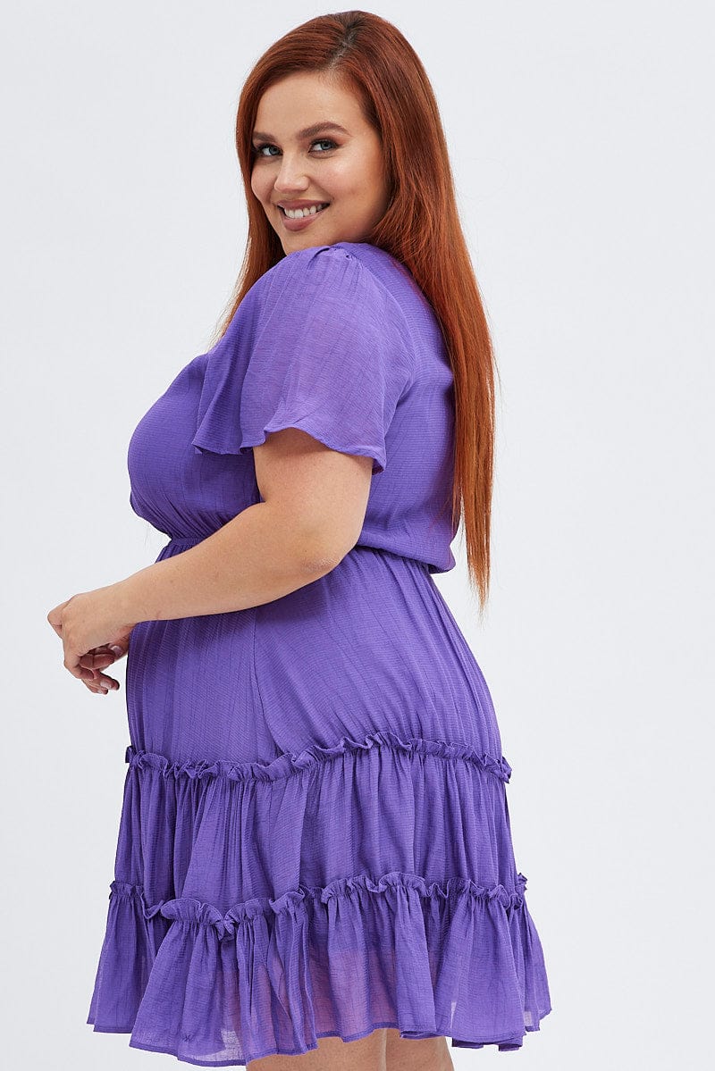Purple Fit And Flare Dress Short Sleeve V-neck - Image 4