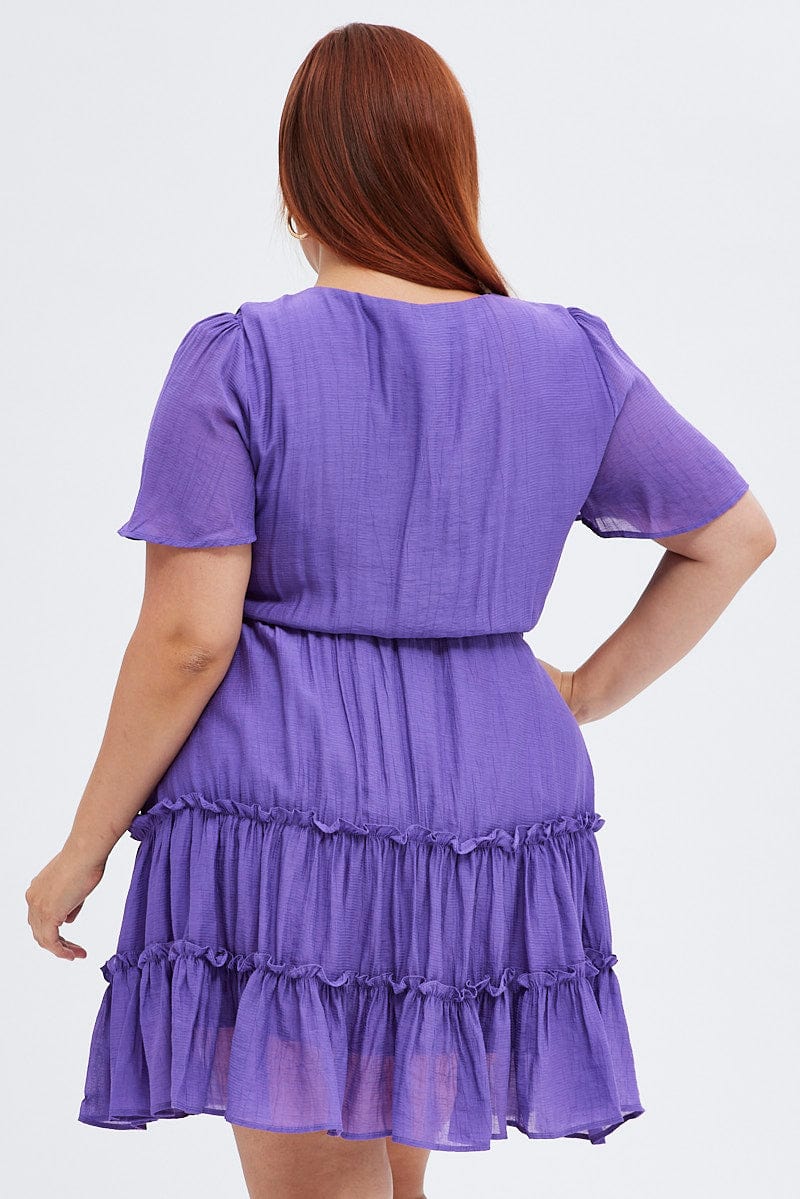 Purple Fit And Flare Dress Short Sleeve V-neck - Image 5