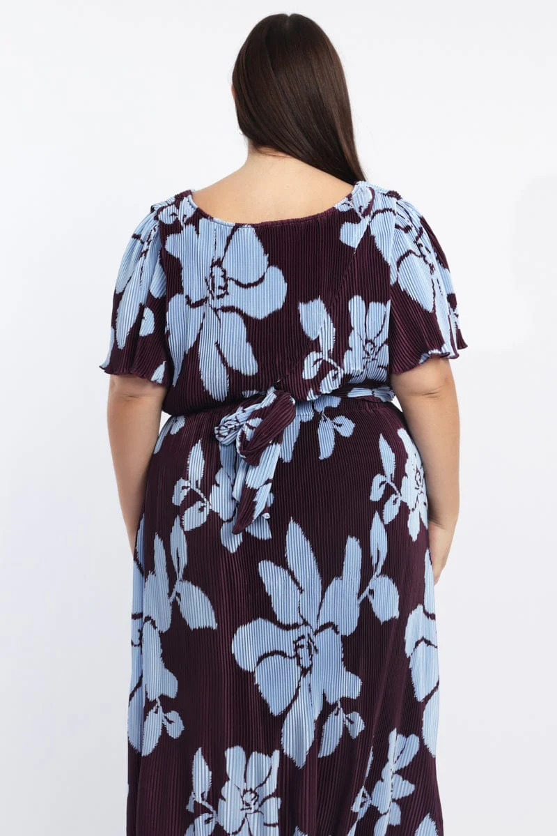 Purple Floral Plisse Top Short Sleeve V-neck - Image 6