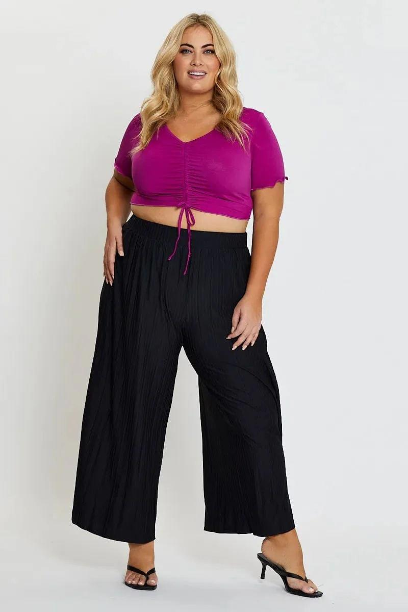 Purple Front T-shirt V-Neck Jersey Rib Ruched - Image 2