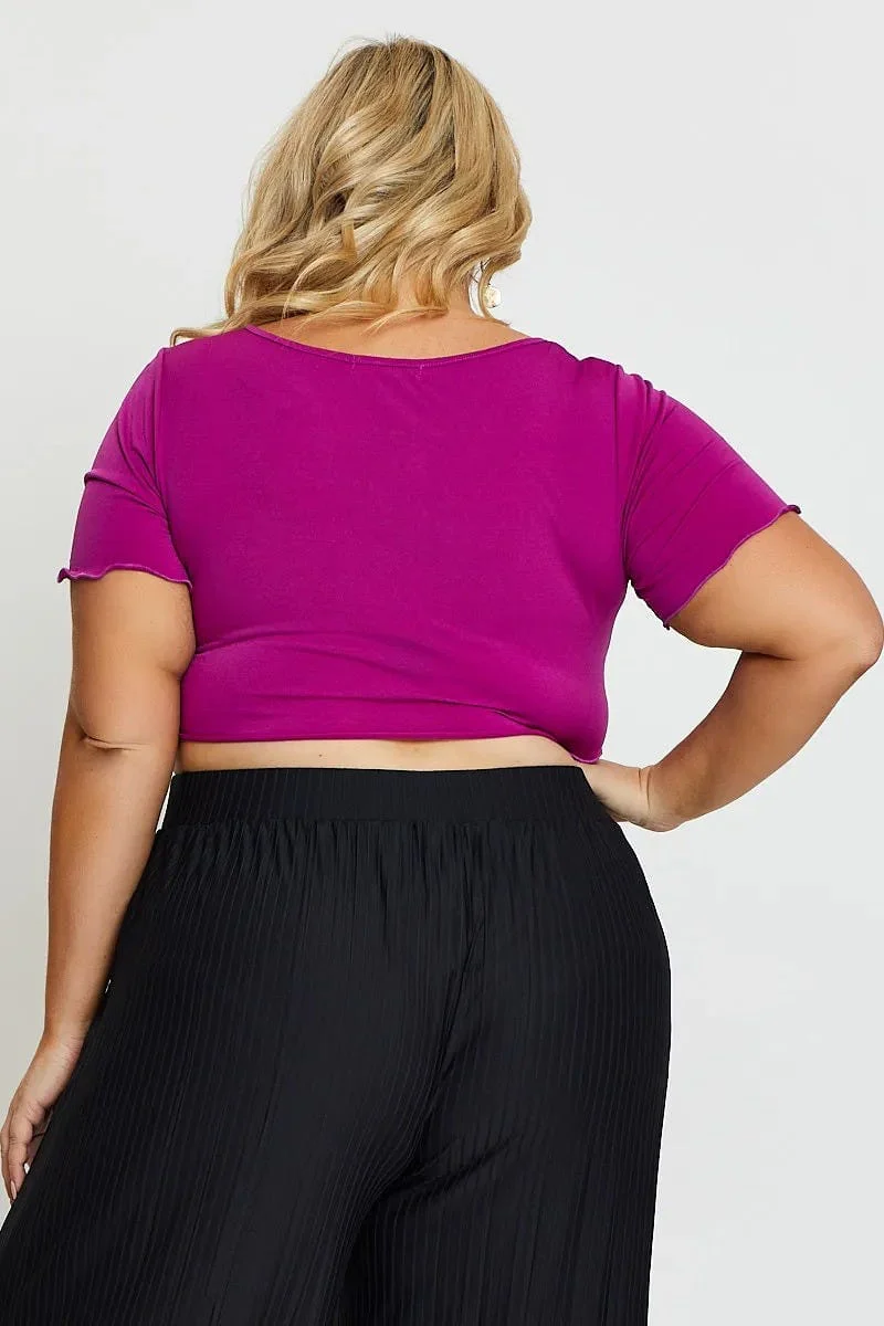 Purple Front T-shirt V-Neck Jersey Rib Ruched - Image 5
