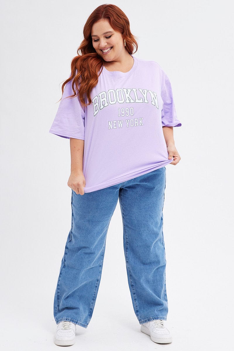 Purple Graphic T-shirt Short Sleeve Crew Neck - Image 2