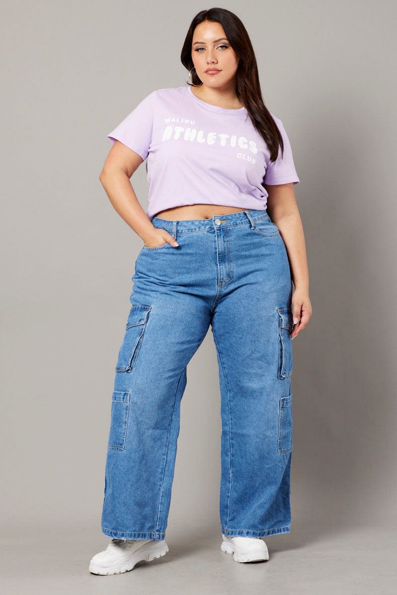 Purple Graphic T-shirt Short Sleeve Crew Neck - Image 2