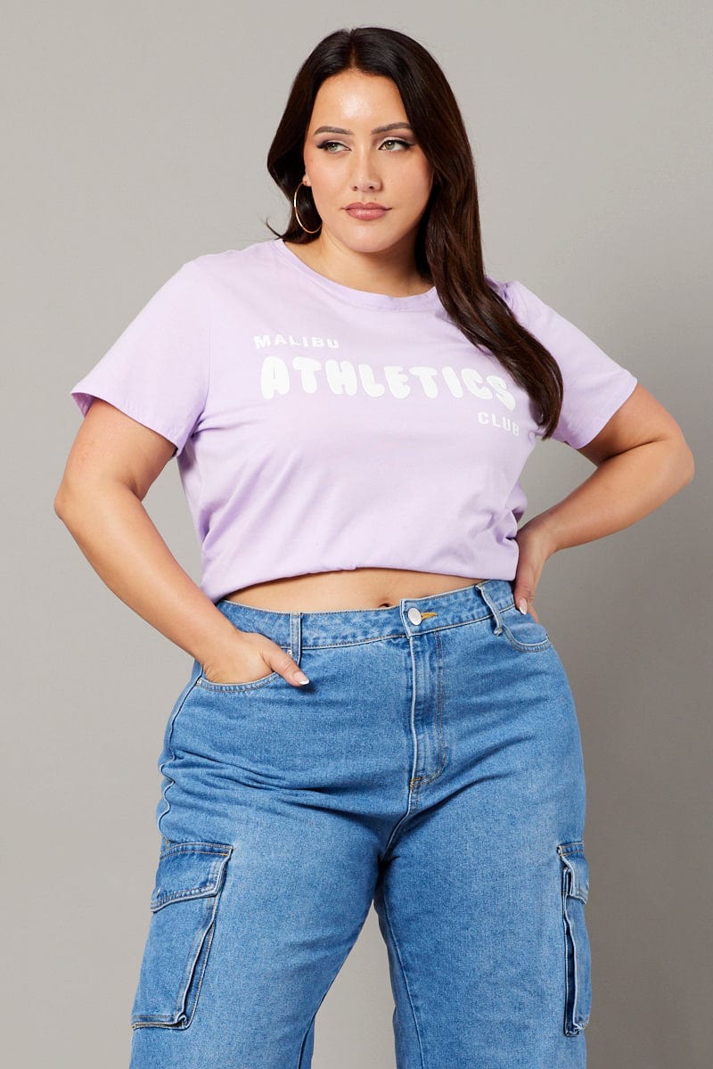 Purple Graphic T-shirt Short Sleeve Crew Neck - Image 3