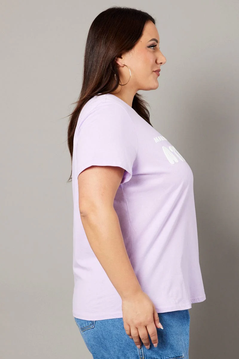 Purple Graphic T-shirt Short Sleeve Crew Neck - Image 4