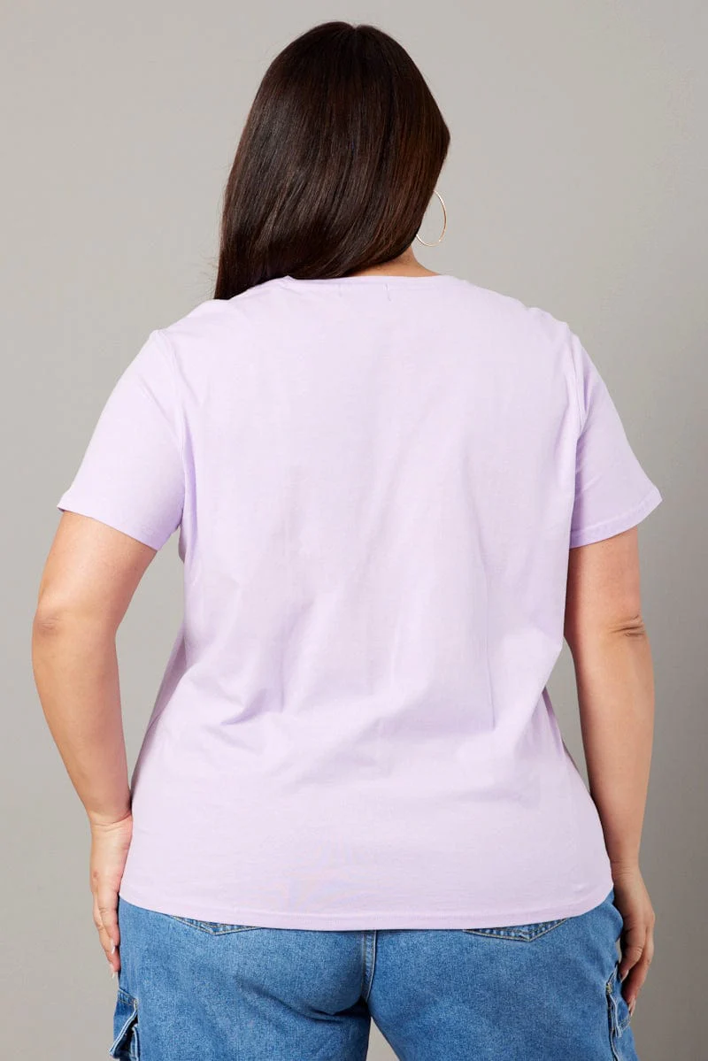 Purple Graphic T-shirt Short Sleeve Crew Neck - Image 5