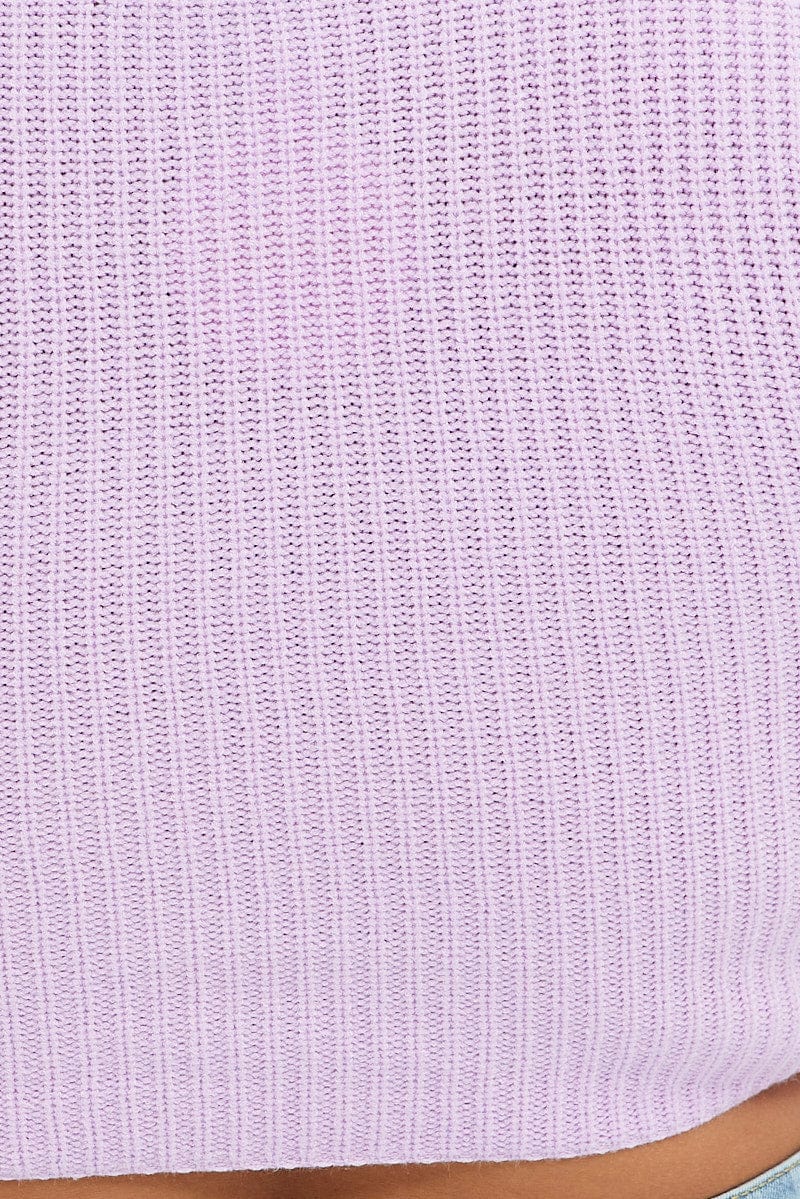 Purple Knit Top Square Neck Long Sleeve Crop - Image 7