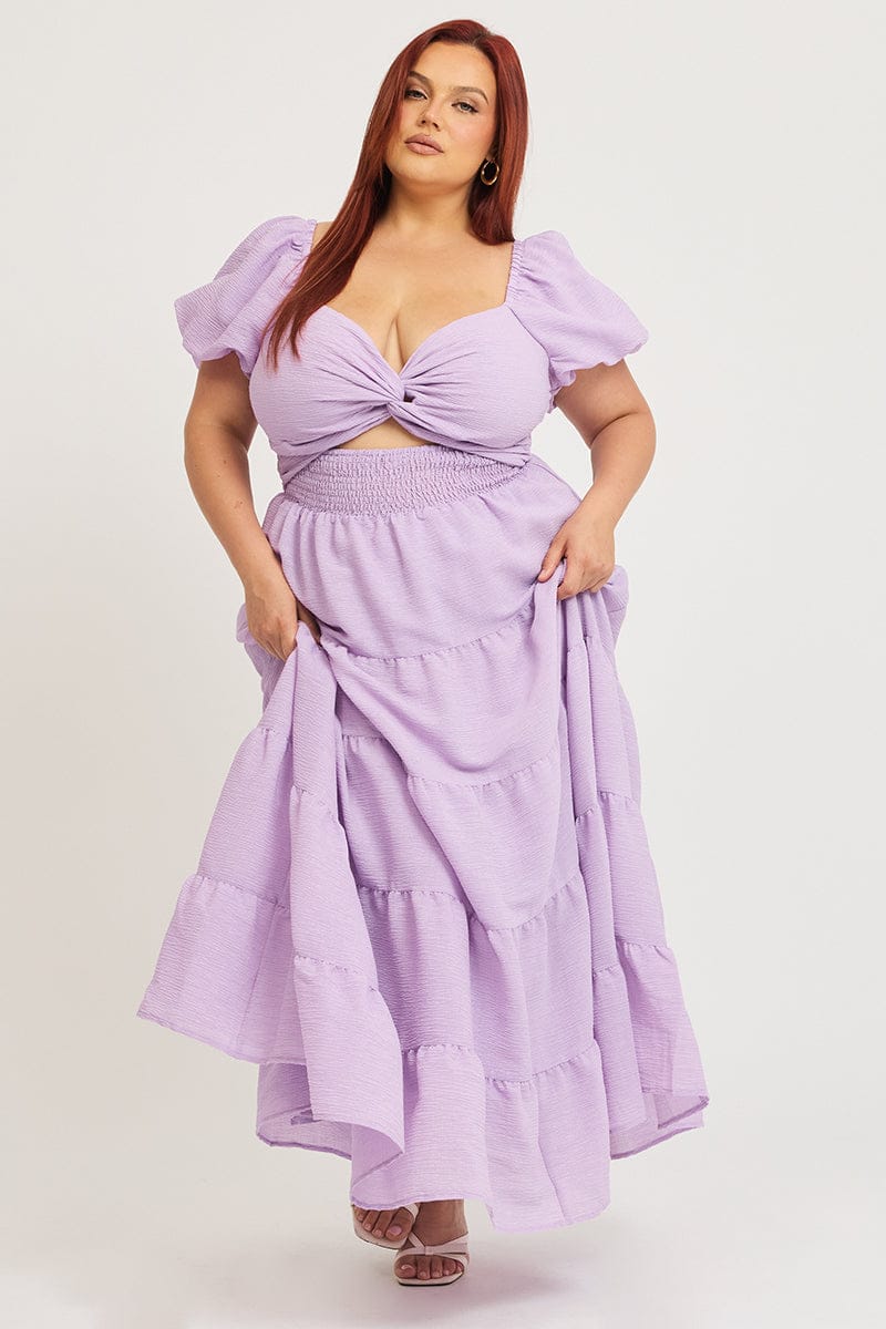 Purple Maxi Dress Short Sleeve Cut Out