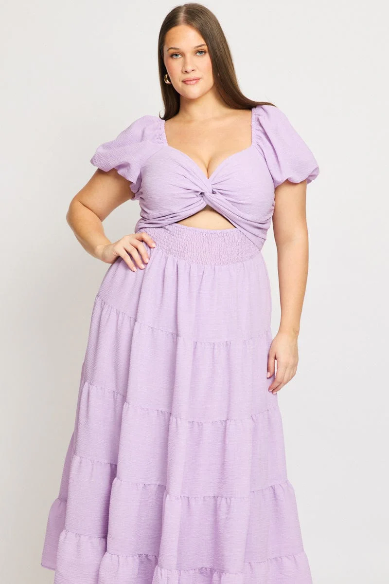 Purple Maxi Dress Short Sleeve Cut Out - Image 3