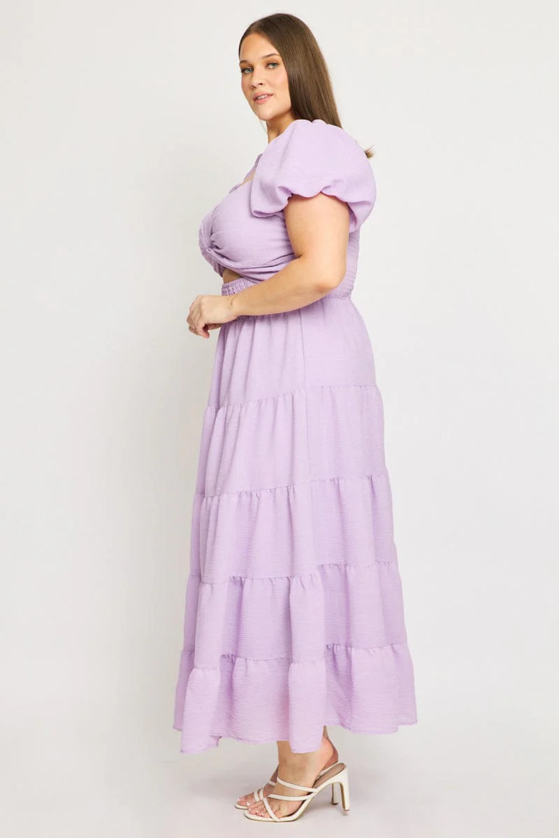 Purple Maxi Dress Short Sleeve Cut Out - Image 4