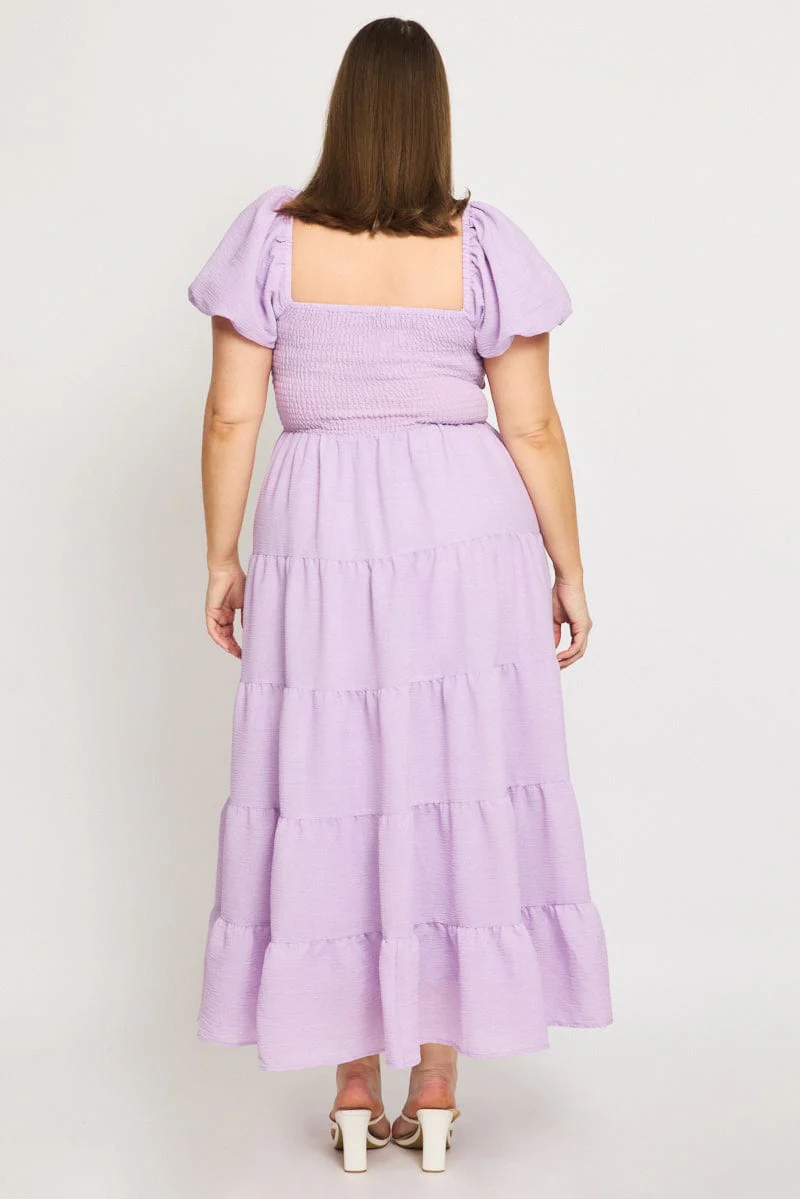 Purple Maxi Dress Short Sleeve Cut Out - Image 5