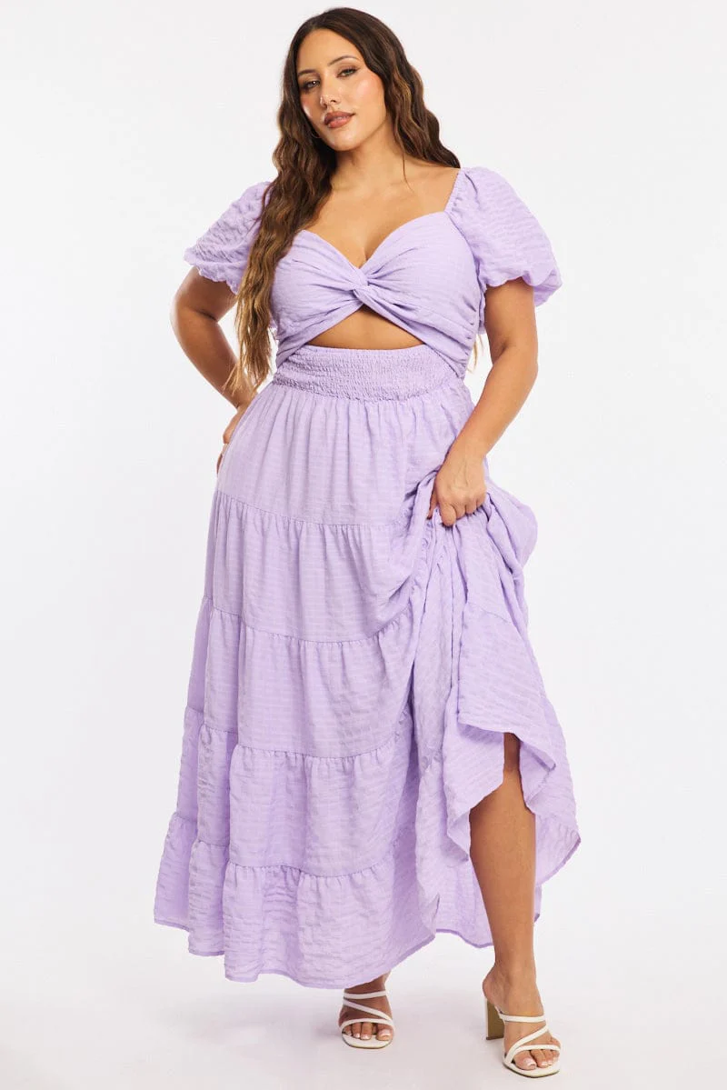 Purple Maxi Dress Short Sleeve Cut Out