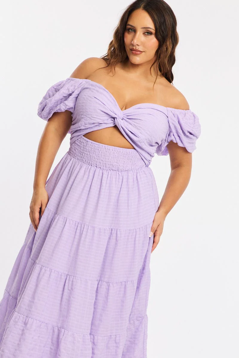 Purple Maxi Dress Short Sleeve Cut Out - Image 2
