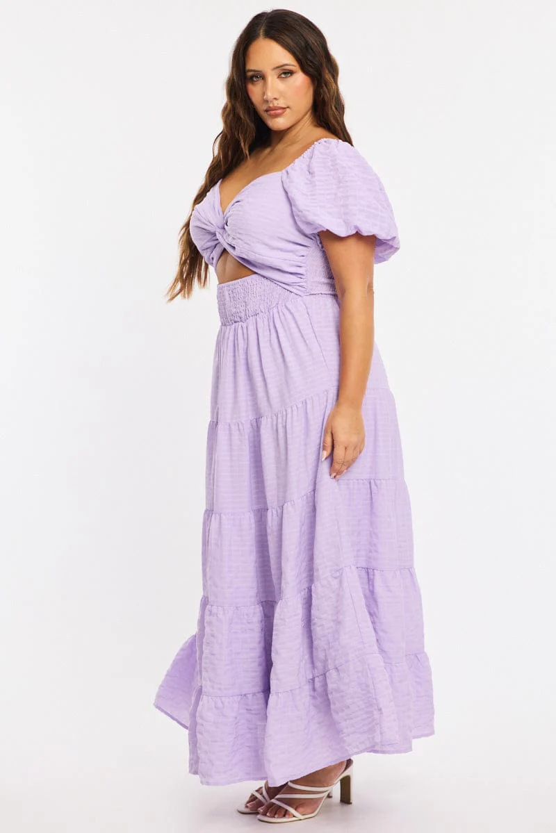 Purple Maxi Dress Short Sleeve Cut Out - Image 3