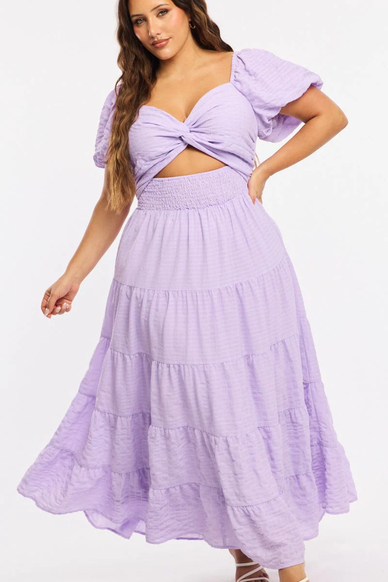 Purple Maxi Dress Short Sleeve Cut Out - Image 5