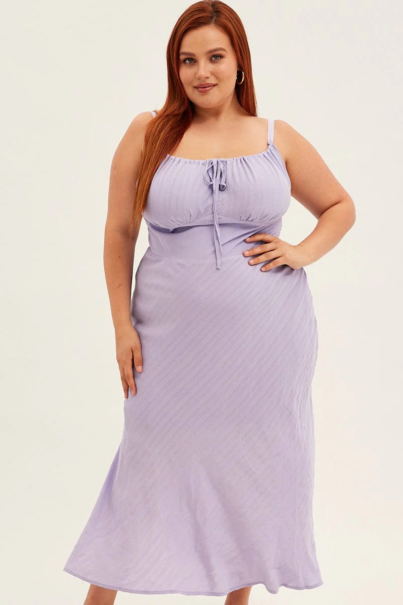 Purple Midi Dress Sleeveless Ruched Bust - Image 2