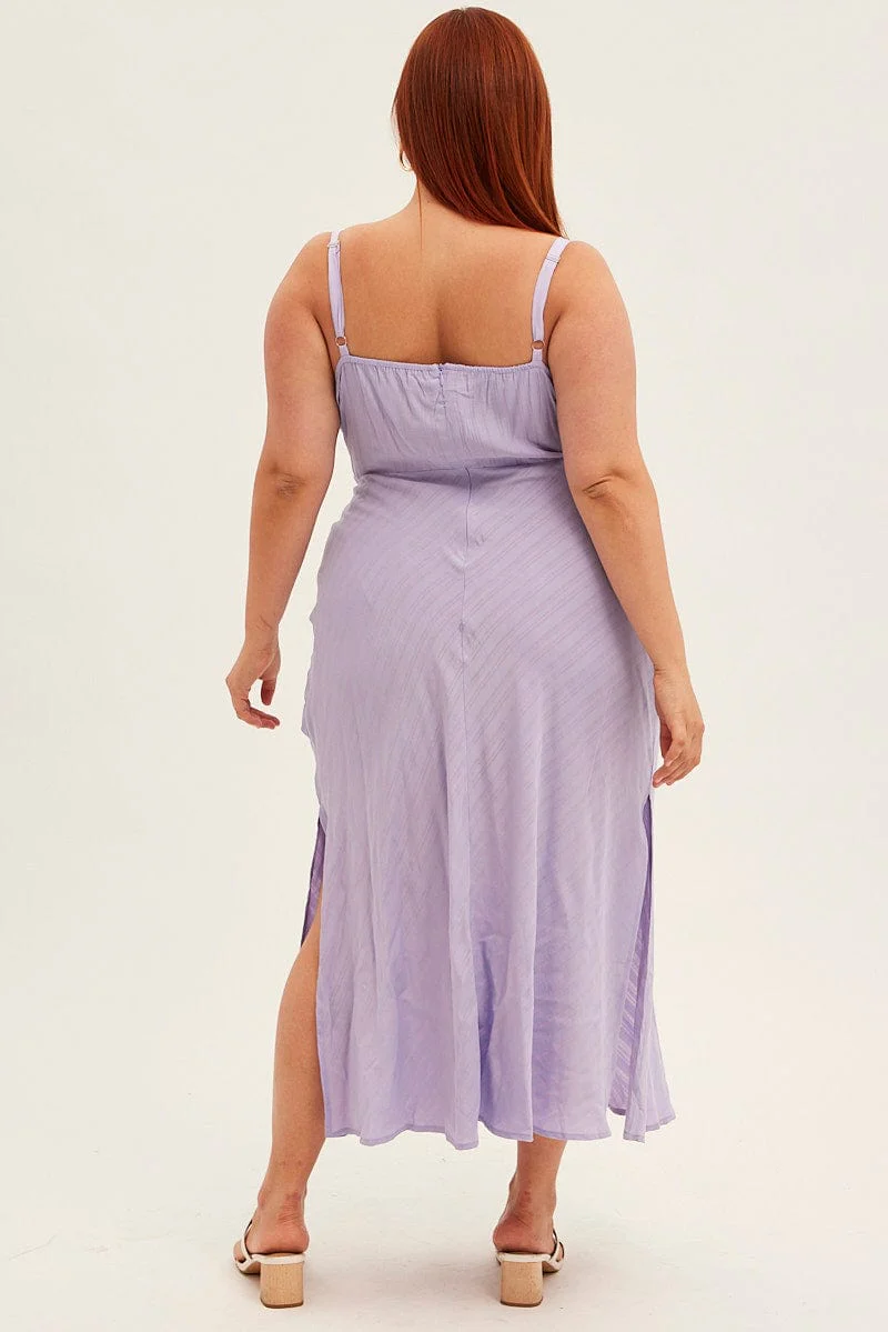 Purple Midi Dress Sleeveless Ruched Bust - Image 5